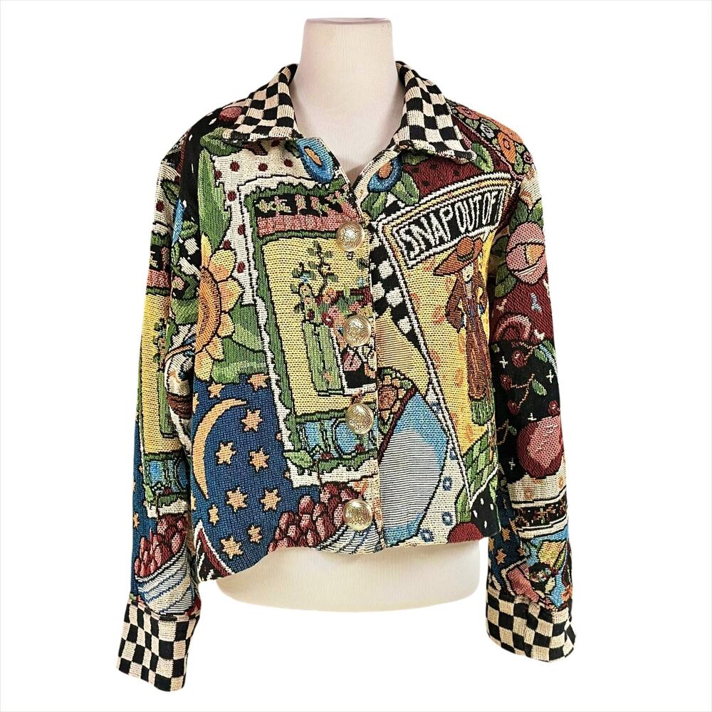 PAINTED PONY Vintage 90s Mary Engelbreit "Snap Out Of It" Tapestry Jacket Size S